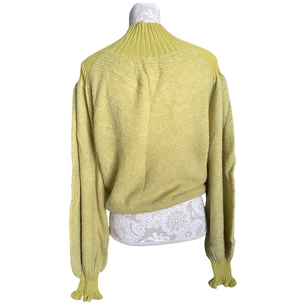 Free People Chartreuse Balloon Sleeve Sweater Cozy Chic Crew Neck Small S - Picture 5 of 11